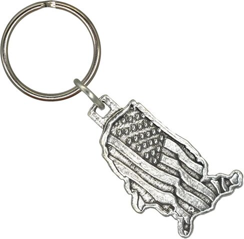 USA Outline Keychain, A1011KC, 1 5/8", Pewter, 100% Handmade in the USA, Patriotic, Flag, United States of America, Metal, Keychain, Key Chain, Key Ring, Key Fob, Gift, Over 100 Keychain designs in Kuwait
