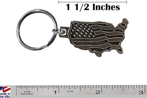 USA Outline Keychain, A1011KC, 1 5/8", Pewter, 100% Handmade in the USA, Patriotic, Flag, United States of America, Metal, Keychain, Key Chain, Key Ring, Key Fob, Gift, Over 100 Keychain designs in Kuwait