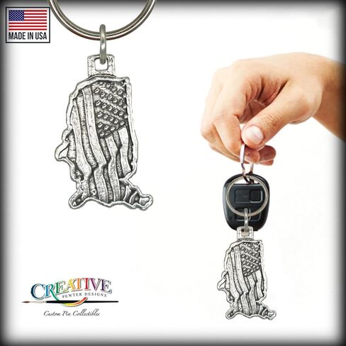 USA Outline Keychain, A1011KC, 1 5/8", Pewter, 100% Handmade in the USA, Patriotic, Flag, United States of America, Metal, Keychain, Key Chain, Key Ring, Key Fob, Gift, Over 100 Keychain designs in Kuwait