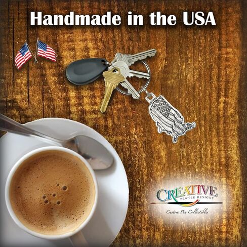USA Outline Keychain, A1011KC, 1 5/8", Pewter, 100% Handmade in the USA, Patriotic, Flag, United States of America, Metal, Keychain, Key Chain, Key Ring, Key Fob, Gift, Over 100 Keychain designs in Kuwait