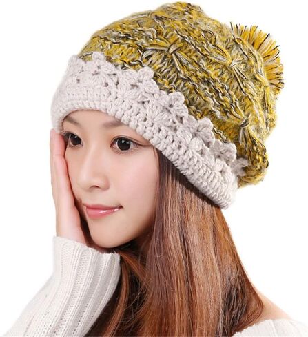 Multicolored Knitted Beanie Women Handmade Soft Slouchy Pom Ball Cap in Kuwait