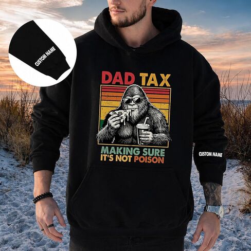 Personalized Dad Tax Shirt, Funny Dad Shirt for Men, Custom Name Sleeve Bigfoot Pizza Graphic Tee, Hoodie, Sweatshirt Black in Kuwait