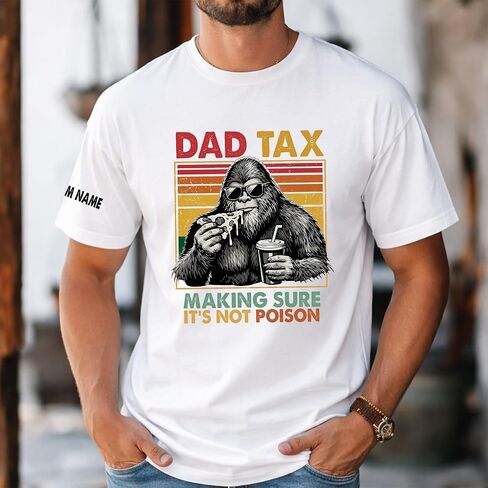 Personalized Dad Tax Shirt, Funny Dad Shirt for Men, Custom Name Sleeve Bigfoot Pizza Graphic Tee, Hoodie, Sweatshirt Black in Kuwait