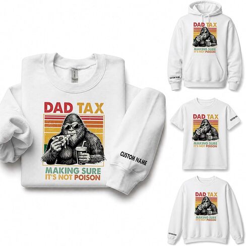 Personalized Dad Tax Shirt, Funny Dad Shirt for Men, Custom Name Sleeve Bigfoot Pizza Graphic Tee, Hoodie, Sweatshirt Black in Kuwait