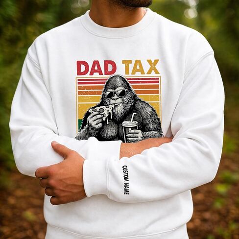 Personalized Dad Tax Shirt, Funny Dad Shirt for Men, Custom Name Sleeve Bigfoot Pizza Graphic Tee, Hoodie, Sweatshirt Black in Kuwait
