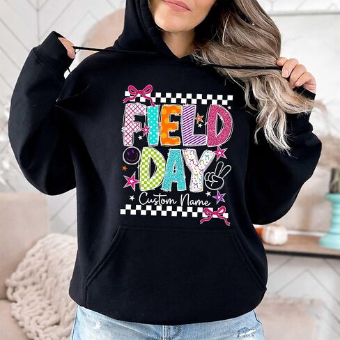 Custom Field Day Shirt for Teachers, Kids and Students, School Sports Day Team Outfit, Personalized Name Tee, Sweatshirt, Hoodie Black in Kuwait