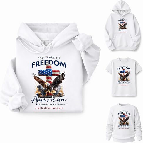 Personalized American Semiquincentennial Shirt, Custom Name Patriotic Eagle Flag Tee, 250 Years of Freedom Gift for Dad Men in Kuwait