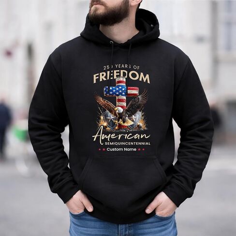 Personalized American Semiquincentennial Shirt, Custom Name Patriotic Eagle Flag Tee, 250 Years of Freedom Gift for Dad Men in Kuwait