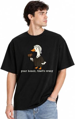 تي شيرت Funny Duck القاضي تي شيرت برسومات "Your Honor That's Crazy"، قميص المحامي الفكاهي، قميص Meme، تي شيرت قطني كاجوال للجنسين in Kuwait
