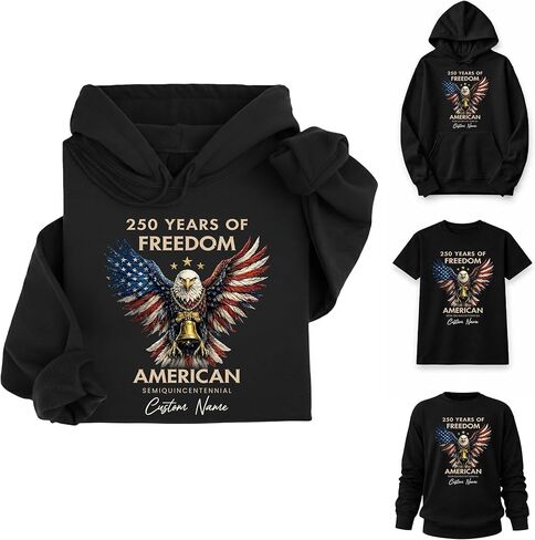 Personalized 250 Years of Freedom Shirt, Custom Name Semiquincentennial USA Independence Day Gift for Dad Men, Eagle Tee Sweatshirt Black in Kuwait