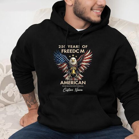 Personalized 250 Years of Freedom Shirt, Custom Name Semiquincentennial USA Independence Day Gift for Dad Men, Eagle Tee Sweatshirt Black in Kuwait