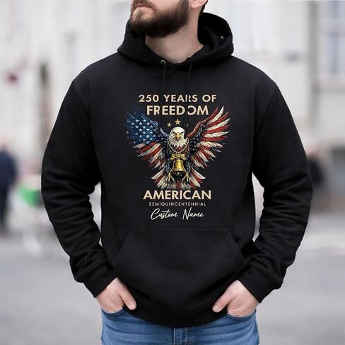 Personalized 250 Years of Freedom Shirt, Custom Name Semiquincentennial USA Independence Day Gift for Dad Men, Eagle Tee Sweatshirt Black in Kuwait