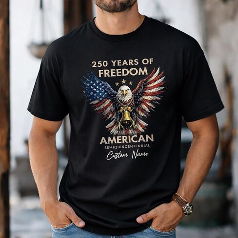 Personalized 250 Years of Freedom Shirt, Custom Name Semiquincentennial USA Independence Day Gift for Dad Men, Eagle Tee Sweatshirt Black in Kuwait