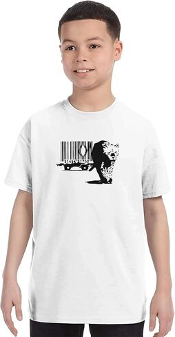 Banksy Barcode (Animal Rights) Street Art t-Shirt (Adults, Kids, Short & Long Sleeve) Grey in Kuwait
