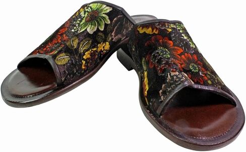 Floral Brown Italian Mens Leather Sandals Shoes in Kuwait