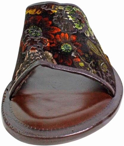 Floral Brown Italian Mens Leather Sandals Shoes in Kuwait