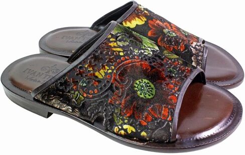 Floral Brown Italian Mens Leather Sandals Shoes in Kuwait