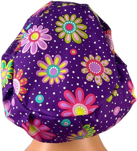 DK Scrub Hats, Euro Scrub Cap, Surgical Scrub Hat, Nurse Gift, Bouffant Hat, Purple Flower Power in Kuwait
