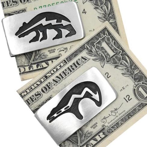 Native American Walking Heartline Bear Money Clip Traditional Navajo Pattern on Silver Clamp 1189 in Kuwait
