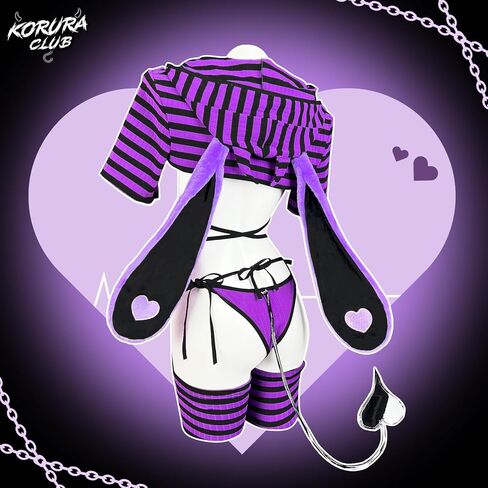 KORURACLUB Bunny lingerie Cosplay lingerie Stripe Costume Demon Bunny Sexy Bodysuit jail costume in Saudi Arabia