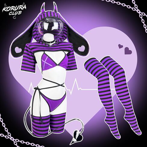 KORURACLUB Bunny lingerie Cosplay lingerie Stripe Costume Demon Bunny Sexy Bodysuit jail costume in Saudi Arabia