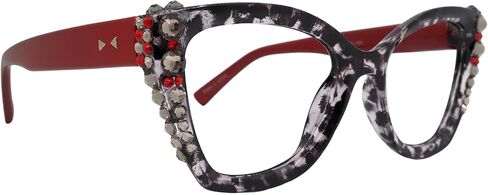 NY FIFTH AVENUE Rhodes, Bling Reading Glasses CatEye Tortoise Red with Black Diamond & Siam Crystals in Kuwait