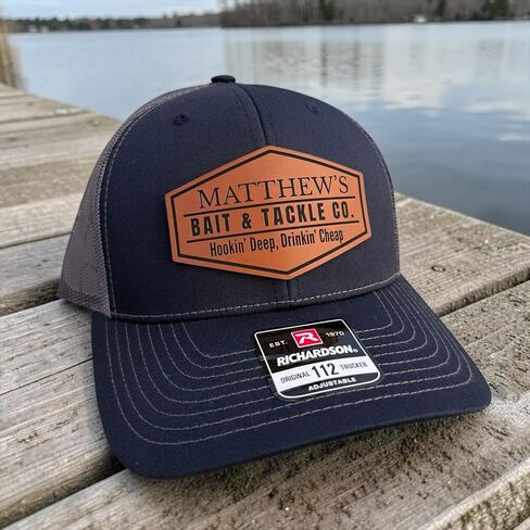 BUBBLEHEAD INK Personalized Trucker Hat with Custom Fishing Patch, Richardson 112 Hat, Custom Bass Fishing Cap, Gift for Fisherman Dad Grey in Kuwait