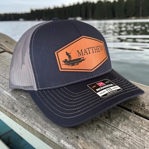 BUBBLEHEAD INK Personalized Trucker Hat with Custom Fishing Patch, Richardson 112 Hat, Custom Bass Fishing Cap, Gift for Fisherman Dad Grey in Kuwait