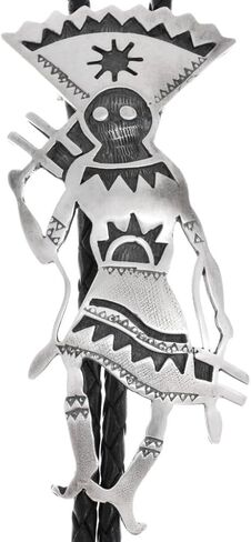 Alltribes Apache Crown Dancer Sterling Silver Bolo Tie White Mountain Gaan Spirit Design on Genuine Leather 0112 in Kuwait