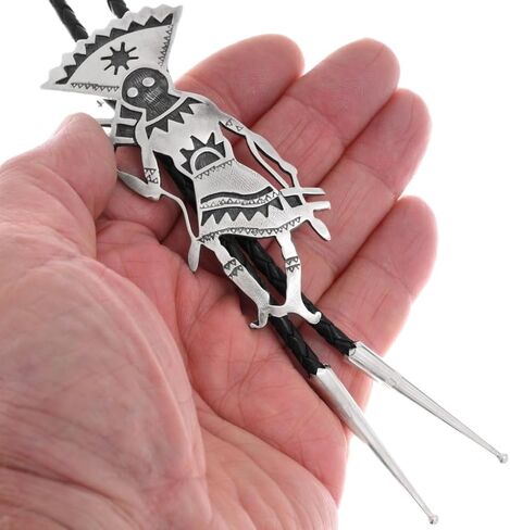 Alltribes Apache Crown Dancer Sterling Silver Bolo Tie White Mountain Gaan Spirit Design on Genuine Leather 0112 in Kuwait