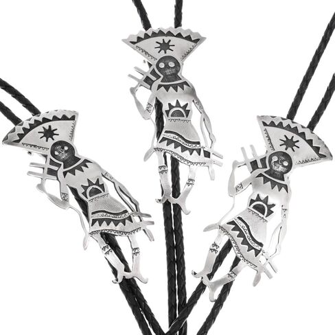 Alltribes Apache Crown Dancer Sterling Silver Bolo Tie White Mountain Gaan Spirit Design on Genuine Leather 0112 in Kuwait
