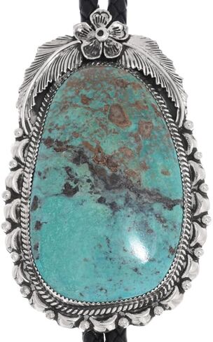 Alltribes Navajo Natural Nevada Number 8 Turquoise Sterling Silver Bolo Tie Traditional Design on Genuine Leather 0426 in Kuwait