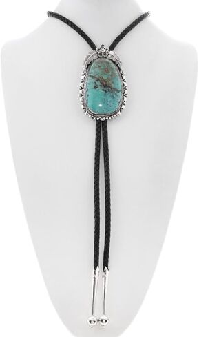 Alltribes Navajo Natural Nevada Number 8 Turquoise Sterling Silver Bolo Tie Traditional Design on Genuine Leather 0426 in Kuwait