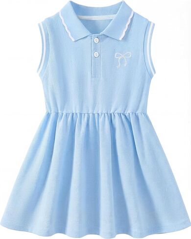 Girls Summer Dress Little Girl Clothes Sporty Polo Dresses Toddler Kids Causal Sleeveless Outfits 4-12Y in Kuwait
