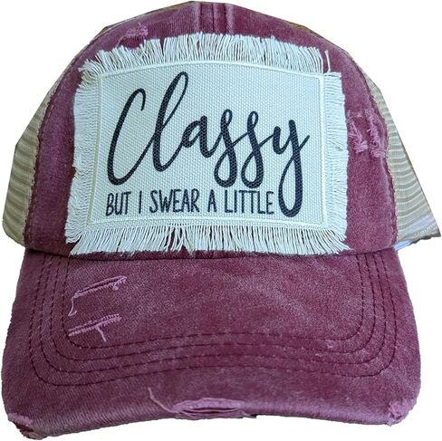 Funny Mom Trucker Hat, Classy but I Cuss a Little, Distressed Ponytail Cap (Magenta) in Kuwait