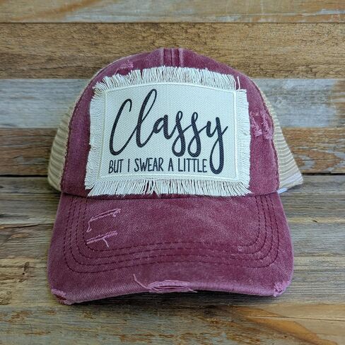 Funny Mom Trucker Hat, Classy but I Cuss a Little, Distressed Ponytail Cap (Magenta) in Kuwait