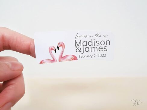 Personalized Wedding Bubble Labels Stickers - Romantic DIY Wedding Favor to Welcome Bride and Groom for Indoor or Outdoor Party, Flamingo Watercolor Art Design in Kuwait