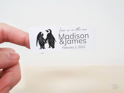 Personalized Wedding Bubble Labels Stickers - Romantic DIY Wedding Favor to Welcome Bride and Groom for Indoor or Outdoor Party, Penguin Lover Watercolor Art in Kuwait