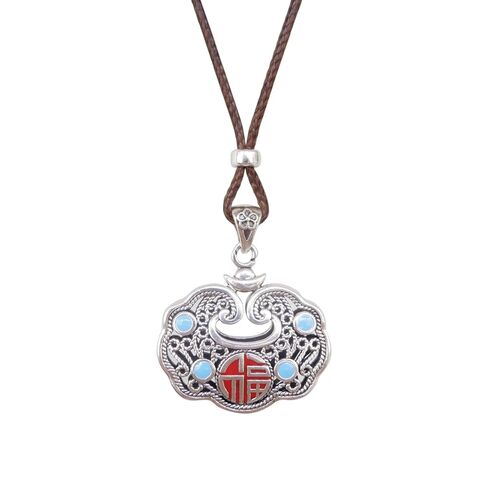 Chinese Style Cloisonné Enamel Ruyi Pendant Necklace Handmade Hollow Sterling Silver Longevity Lock Amulet Jewelry in Kuwait