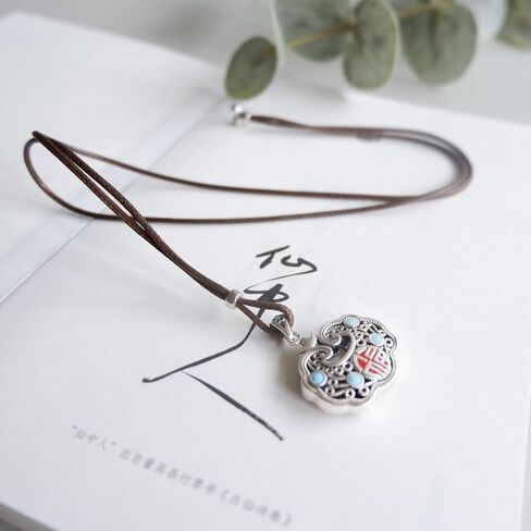 Chinese Style Cloisonné Enamel Ruyi Pendant Necklace Handmade Hollow Sterling Silver Longevity Lock Amulet Jewelry in Kuwait