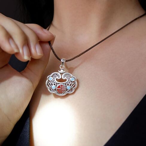 Chinese Style Cloisonné Enamel Ruyi Pendant Necklace Handmade Hollow Sterling Silver Longevity Lock Amulet Jewelry in Kuwait