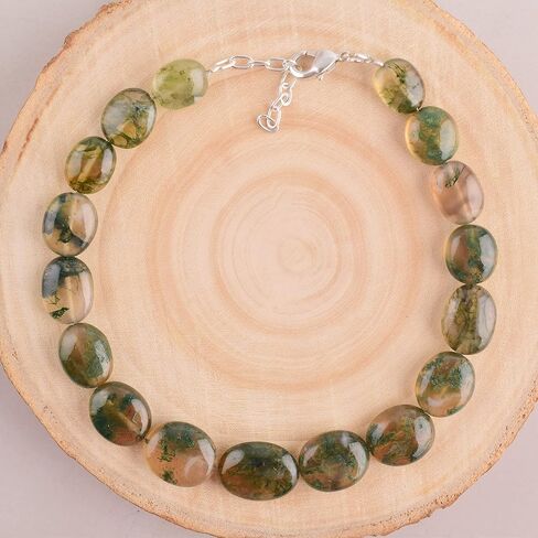 Natural Moss Agate Crystals Bracelet, Plain Nuggets Beads Gemstone, Energy Healing Crystals, Birthday, Gift for Women, Gemstone Jewelry 8 inch AAA+ Quality (Bracelet) in Kuwait