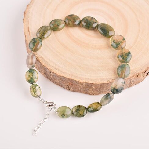 Natural Moss Agate Crystals Bracelet, Plain Nuggets Beads Gemstone, Energy Healing Crystals, Birthday, Gift for Women, Gemstone Jewelry 8 inch AAA+ Quality (Bracelet) in Kuwait