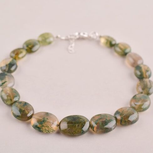 Natural Moss Agate Crystals Bracelet, Plain Nuggets Beads Gemstone, Energy Healing Crystals, Birthday, Gift for Women, Gemstone Jewelry 8 inch AAA+ Quality (Bracelet) in Kuwait