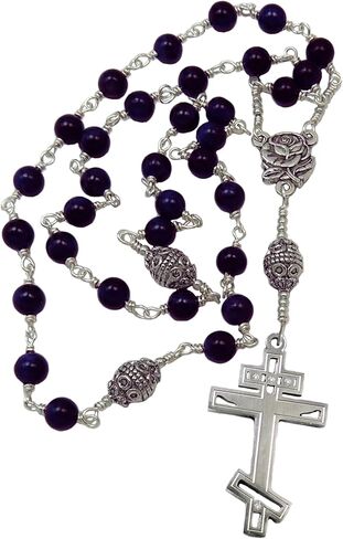Handmade Unbreakable Orthodox Rosary, Made with Purple Shell Pearls, Silver Finish Stainless Steel Cross in Kuwait