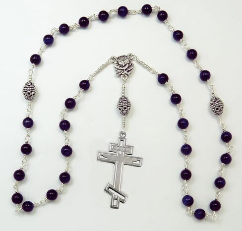 Handmade Unbreakable Orthodox Rosary, Made with Purple Shell Pearls, Silver Finish Stainless Steel Cross in Kuwait