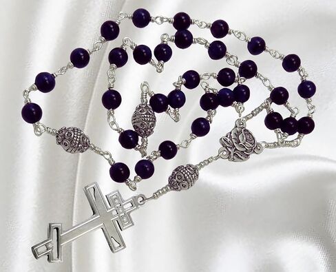 Handmade Unbreakable Orthodox Rosary, Made with Purple Shell Pearls, Silver Finish Stainless Steel Cross in Kuwait
