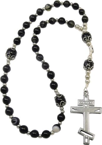 Eastern Orthodox Handmade Rosary Greek Chotki Black Agate with Stainless Steel Cross in Kuwait
