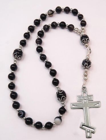 Eastern Orthodox Handmade Rosary Greek Chotki Black Agate with Stainless Steel Cross in Kuwait