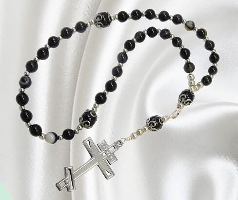 Eastern Orthodox Handmade Rosary Greek Chotki Black Agate with Stainless Steel Cross in Kuwait
